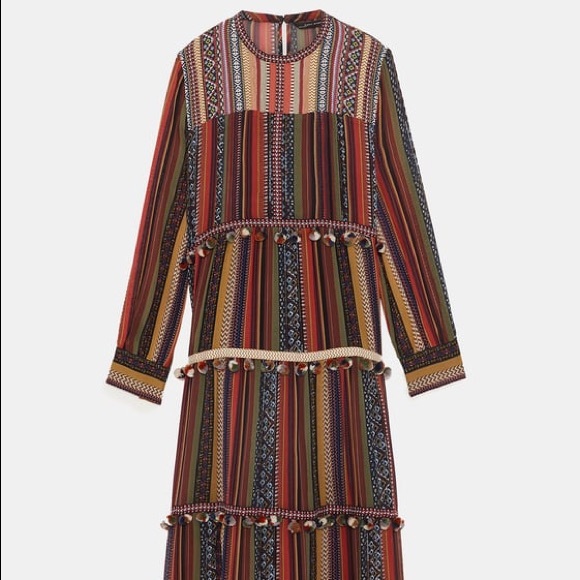 zara striped pom pom dress